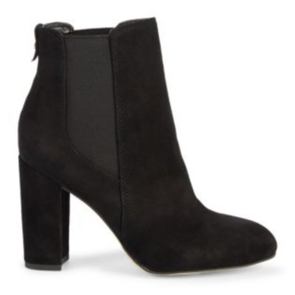 SAM EDELMAN Case Black Suede‎ Block Heel Pull on Ankle Boots & Booties Size 7.5